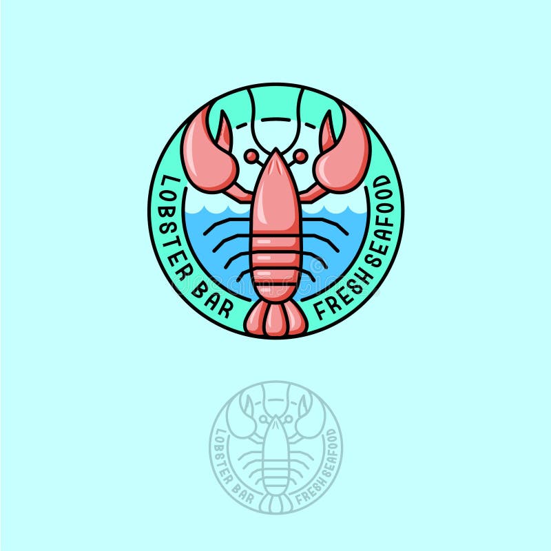 Омар логотипа Эмблема ресторана морепродуктов Омар с письмами в круге