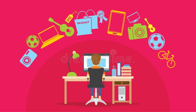Онлайн eCommerce покупок от дома иллюстрация штока Онлайн eCommerce покупок от дома иллюстрация штока