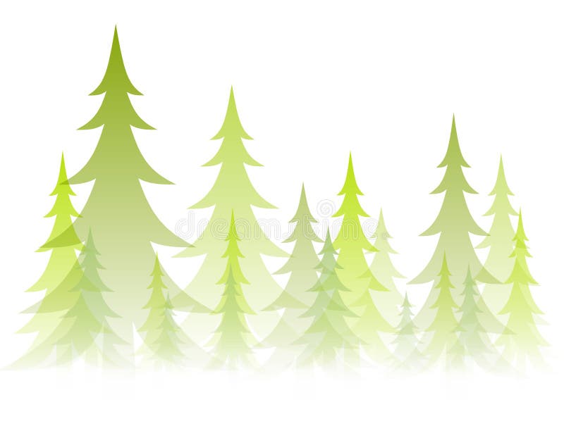 A clip art illustration featuring a soft opaque scene of trees in various shades of green. A clip art illustration featuring a soft opaque scene of trees in various shades of green