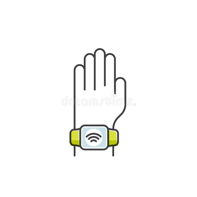 Оплата NFC сделанная через вахту Wristband руки нося Оплатите или делающ приобретение безконтактный или беспроволочный образ чере иллюстрация штока Оплата NFC сделанная через вахту Wristband руки нося Оплатите или делающ приобретение безконтактный или беспроволочный образ чере иллюстрация штока