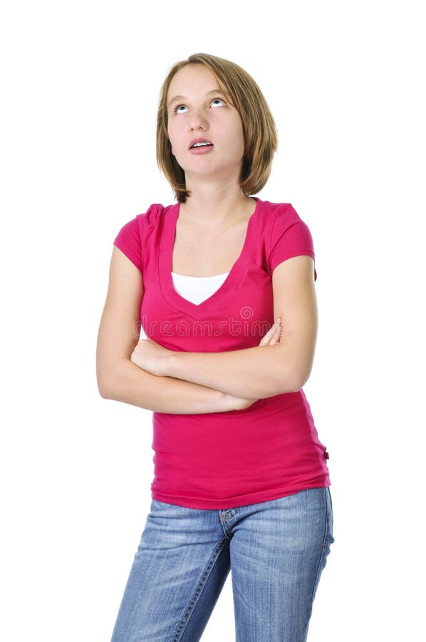 Teenage girl showing attitude isolated on white background. Teenage girl showing attitude isolated on white background