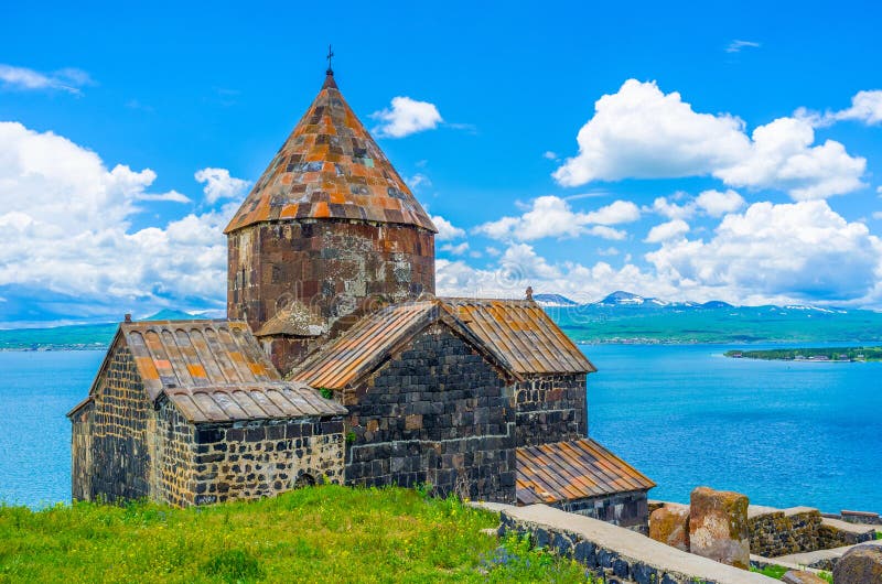 The Sevanavank Monastery is the most popular landmark on Sevan Lake, it's visited by tourists and pilgrims, Sevan, Armenia. The Sevanavank Monastery is the most popular landmark on Sevan Lake, it's visited by tourists and pilgrims, Sevan, Armenia.