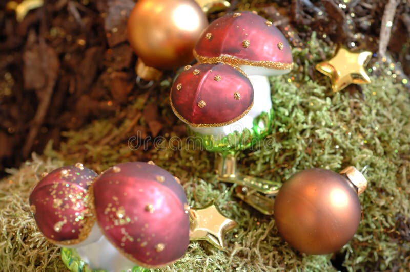 Metallic, brightly-colored Christmas ornaments. Metallic, brightly-colored Christmas ornaments