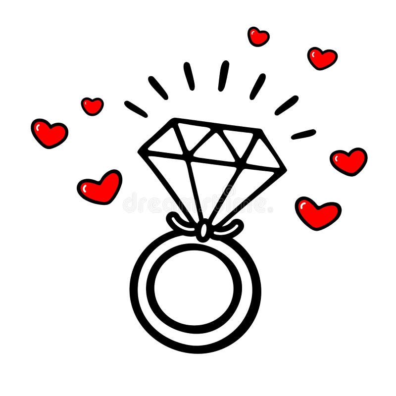 She/He said `Yes!` Engagement ring doodle vector illustration.