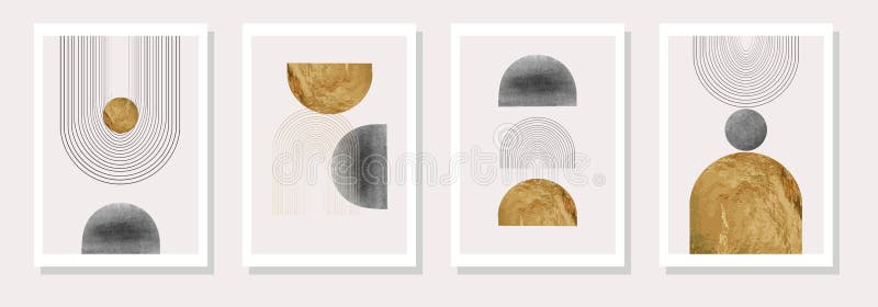 Abstract geometric, natural shapes poster set in mid century style. Modern illustration