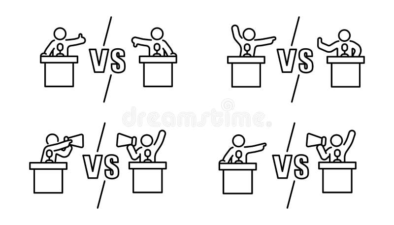 Candidate argue versus opposition concept debate banner outline