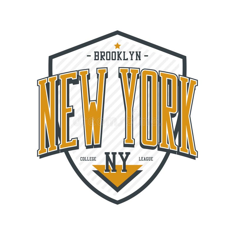 New York, Brooklyn t-shirt design with shield. College league tee shirt print. Sportswear and apparel design. Vector