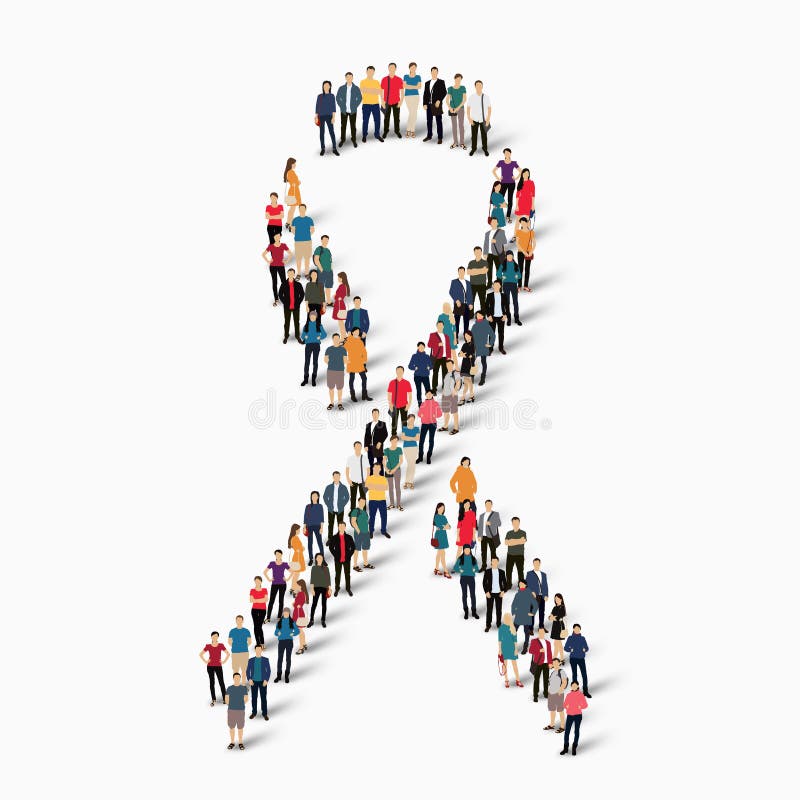 A large group of people in the ribbon, breast cancer awareness symbol . A large group of people in the ribbon, breast cancer awareness symbol .