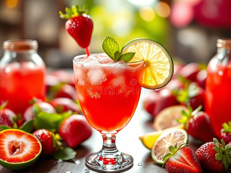 освежающий панорама замороженной клубники daiquiri яркий летний коктейль идеально подходит для тропического отдыха или иллюстрация вектора