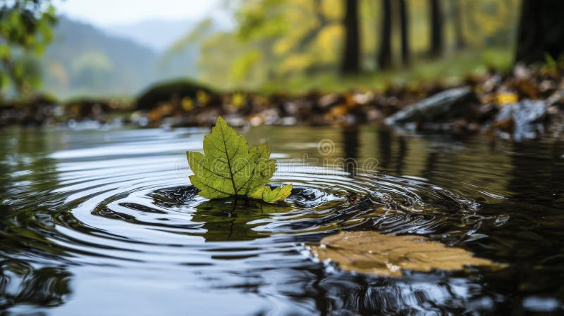 Осеннее безмятежное закрытие листьев создает водную рябь в спокойной природной среде иллюстрация вектора