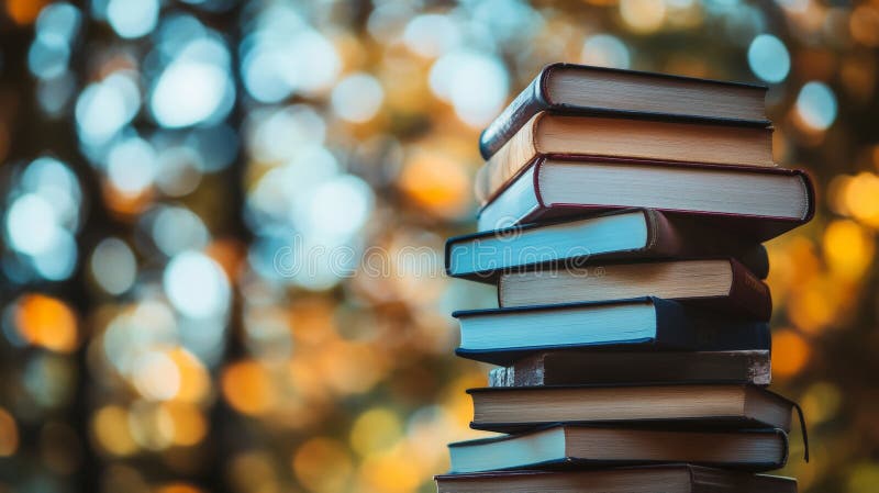 осеннее безмятежье с пачкой книг против бокехского света иллюстрация штока