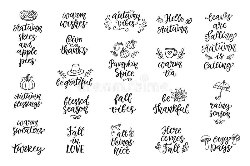 Осень и благодарение вручают написанную установленные литерность и doodles, изолированный на белизне бесплатная иллюстрация Осень и благодарение вручают написанную установленные литерность и doodles, изолированный на белизне бесплатная иллюстрация