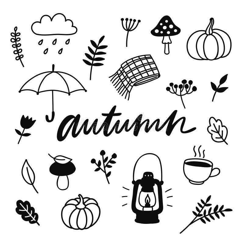 осень искусства doodles линия вектор иллюстрации Комплект нарисованный рукой эскизов иллюстрация штока осень искусства doodles линия вектор иллюстрации Комплект нарисованный рукой эскизов иллюстрация штока