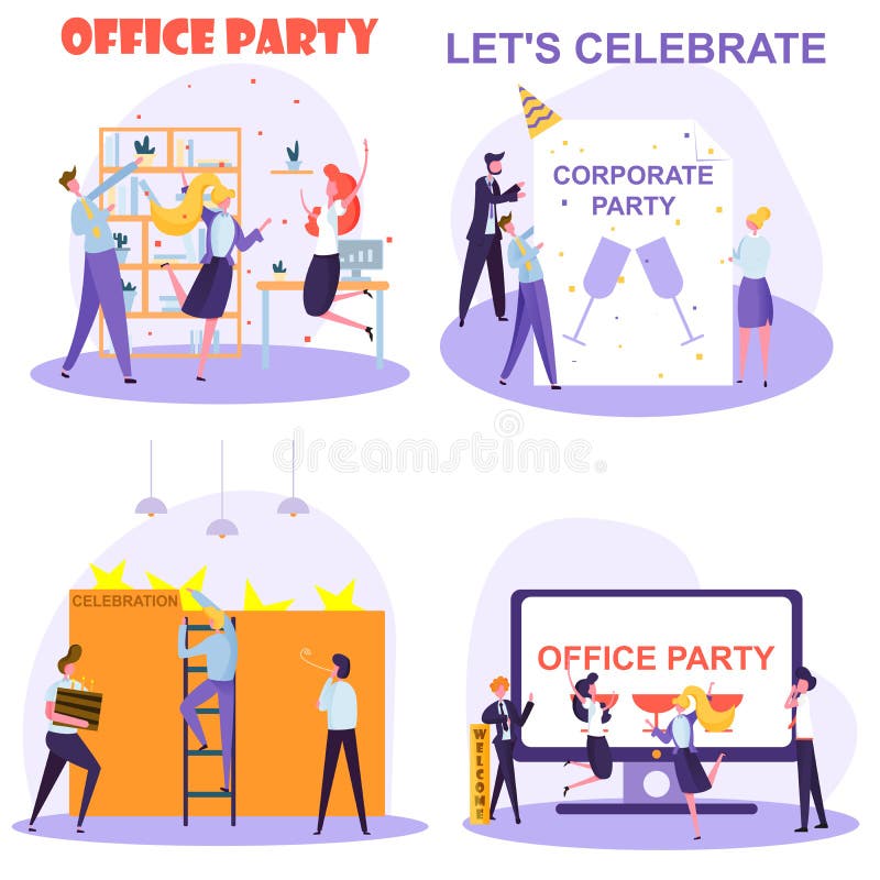 Employees celebrate together a holiday, fun pastime in the office stock illustration