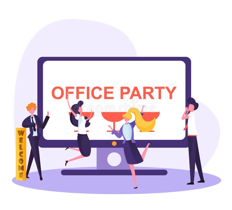 Employees celebrate together a holiday, fun pastime in the office stock illustration