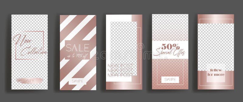 Instagram stories frame templates. Mockup for social media banner. rose gold layout design. stock illustration