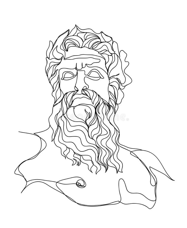 One line drawing sketch. Zeus sculpture.Modern single line art, aesthetic contour. Perfect for home decor such as posters. vector illustration One line drawing sketch. Zeus sculpture.Modern single line art, aesthetic contour. Perfect for home decor such as posters. vector illustration