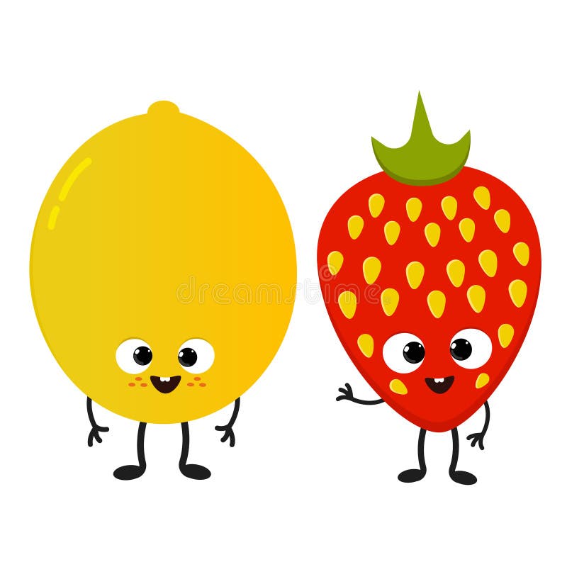 Cartoon Lemon and Strawberry Vector Illustration Stock Illustration