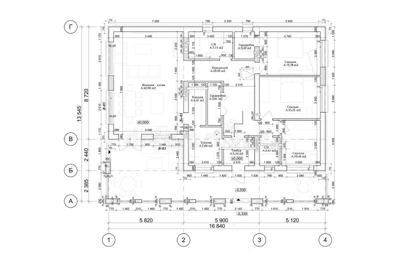 Detailed architectural private house floor plan, apartment layout, blueprint. Vector royalty free illustration