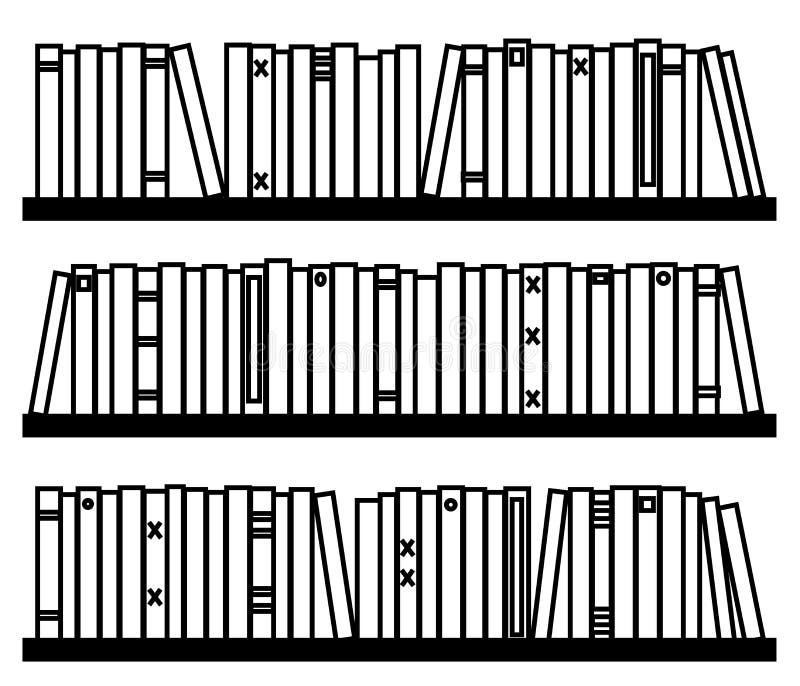 Collection of Various Books on a Shelf. Silhouette. Bookcase Stock