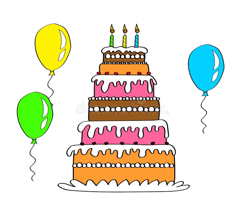 Cake and Balloons for a Birthday. Vector. Stock Vector Illustration