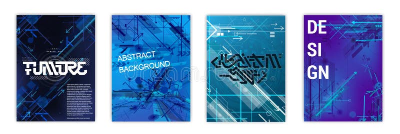 Modern tech posters set. Template technology cover royalty free illustration