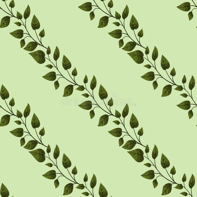 Vector seamless pattern with diagonal green foliate twigs. stock illustration