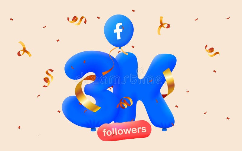 3000 followers thank you Facebook 3d blue balloons and colorful confetti. Vector illustration 3d numbers for social media 3k followers, Thanks followers, blogger celebrates subscribers, likes. 3000 followers vectors