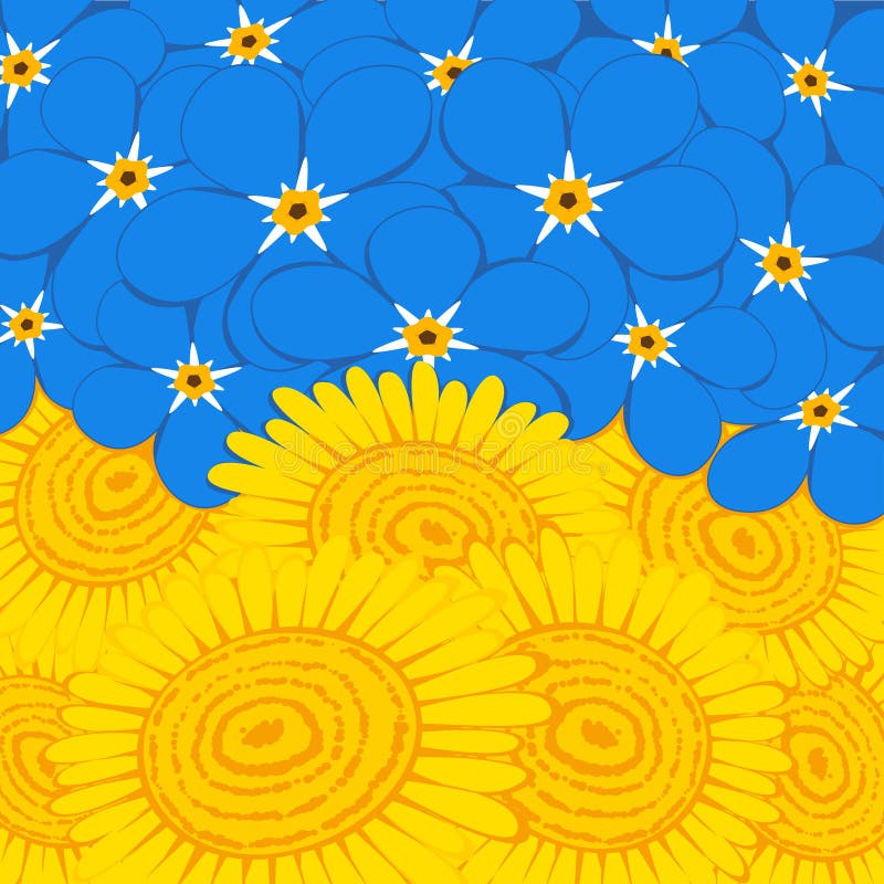 Ukrainian national flag in the form of a floral ornament, stop war, we are against war, we want peace. Pattern, print royalty free illustration