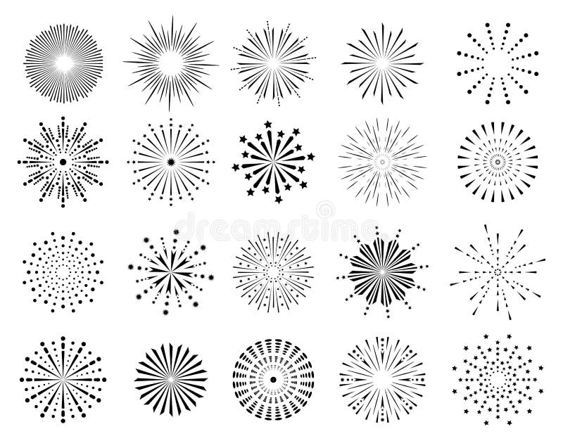 Firework icon set. Happy New year, Holiday and party firework icons collection. royalty free illustration.