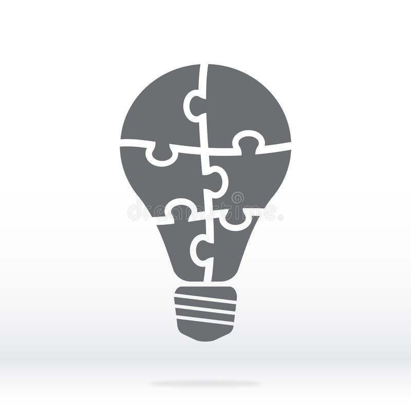 Simple icon light bulb puzzle in gray. Simple icon puzzle of the six pieces on gray background. stock illustration