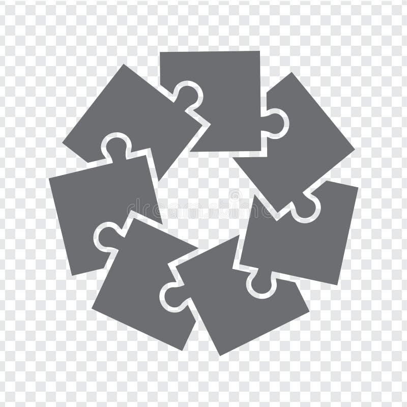 Simple icon puzzles in gray. Simple icon square puzzle of the seven elements on transparent background for your web site design stock illustration