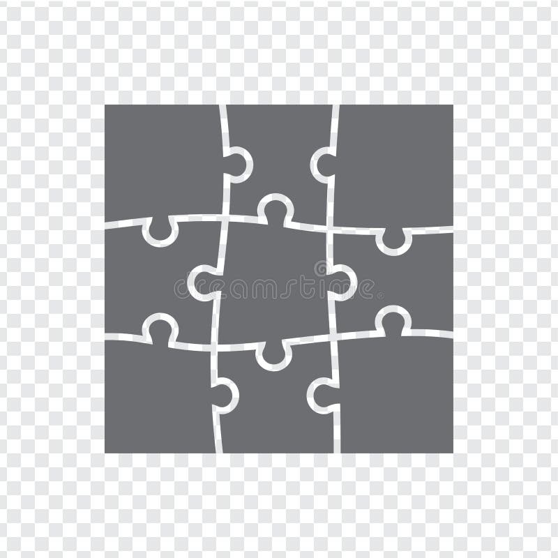 Simple icon puzzles in grey. Simple rectangle icon puzzle of the nine elements on transparent background. vector illustration