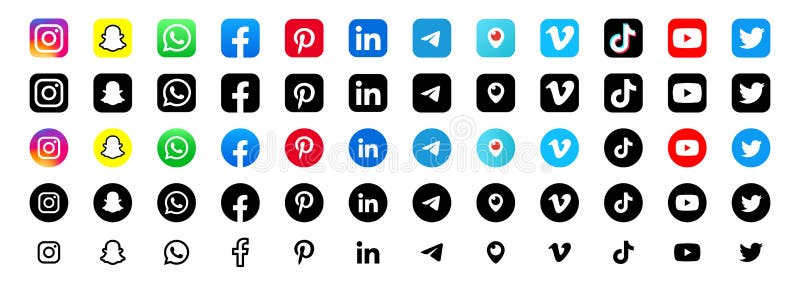 Zaporizhzhia, Ukraine - August 20, 2021. Collection of popular social media logos printed on paper: Facebook, Viber, Tik Tok, Vkontakte, Twitter, Instagram, YouTube, Telegram. Realistic logo set