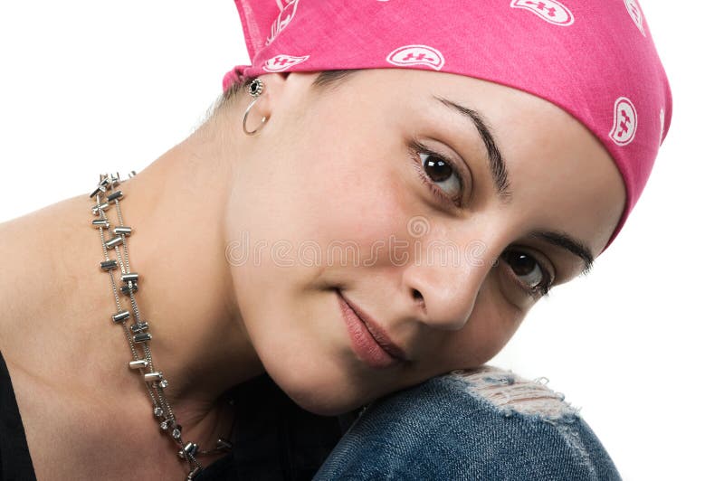 Beautiful breast cancer survivor with bandanna ( 2 months after chemo). Beautiful breast cancer survivor with bandanna ( 2 months after chemo)
