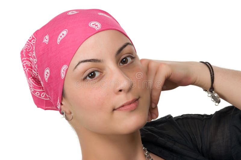 Beautiful breast cancer survivor with bandanna ( 2 months after chemo). Beautiful breast cancer survivor with bandanna ( 2 months after chemo)