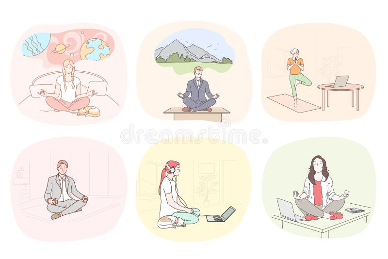 Отдых, бизнес, здравоохранение, учрежденная antistress, концепция медитации иллюстрация вектора