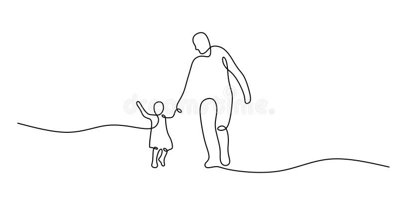 отец держит дочь в одной линии. концепция дня родителей и отцов. минималистский вектор иллюстрация вектора