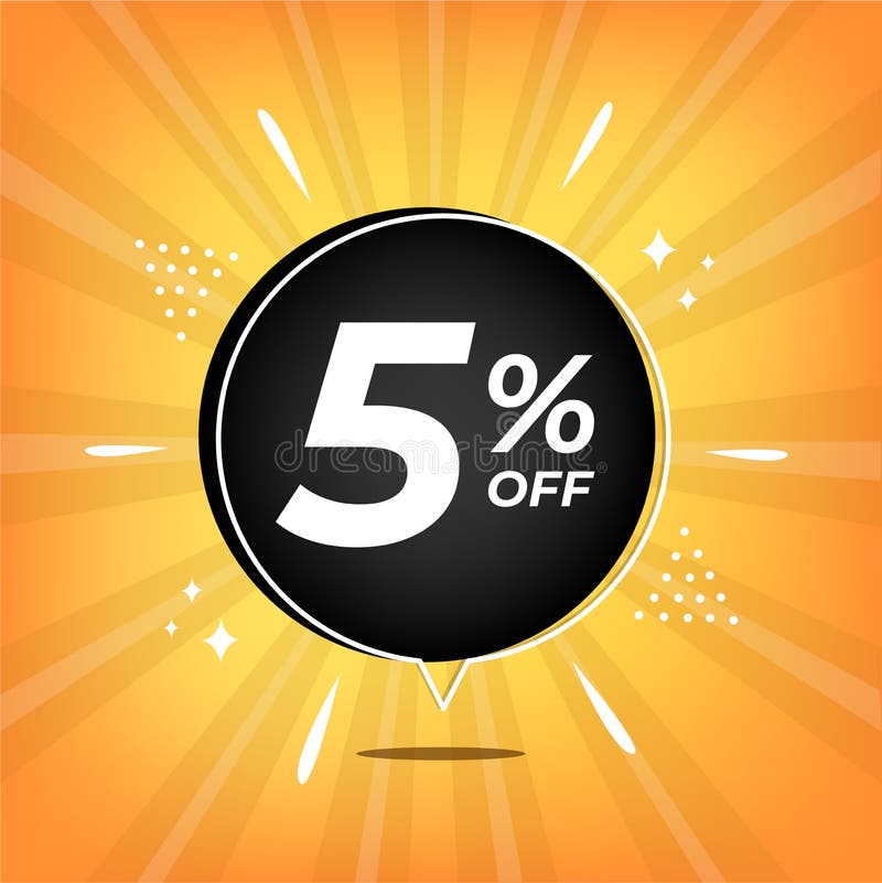 5 отключено. желтый баннер с 5% скидкой на черный шарик для мега-больших продаж. бесплатная иллюстрация