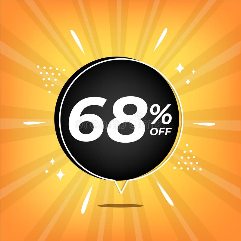 68 отключено. желтый баннер со скидкой в 608% на черный шарик для крупных продаж. бесплатная иллюстрация