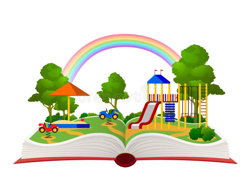 Открытая спортивная площадка книги Сад фантазии, уча библиотеку леса зеленого цвета парка атракционов, квартира ландшафта мечты д бесплатная иллюстрация Открытая спортивная площадка книги Сад фантазии, уча библиотеку леса зеленого цвета парка атракционов, квартира ландшафта мечты д бесплатная иллюстрация