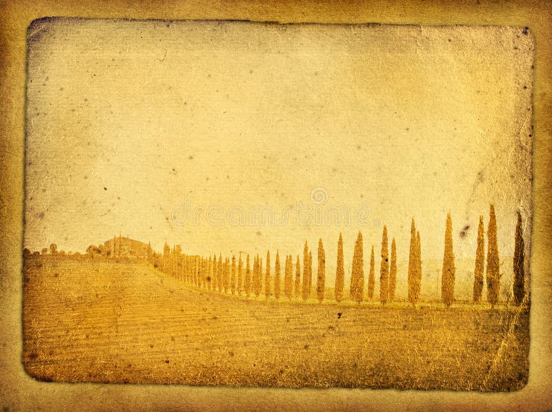 Vintage postcard with classical tuscan view. Vintage postcard with classical tuscan view