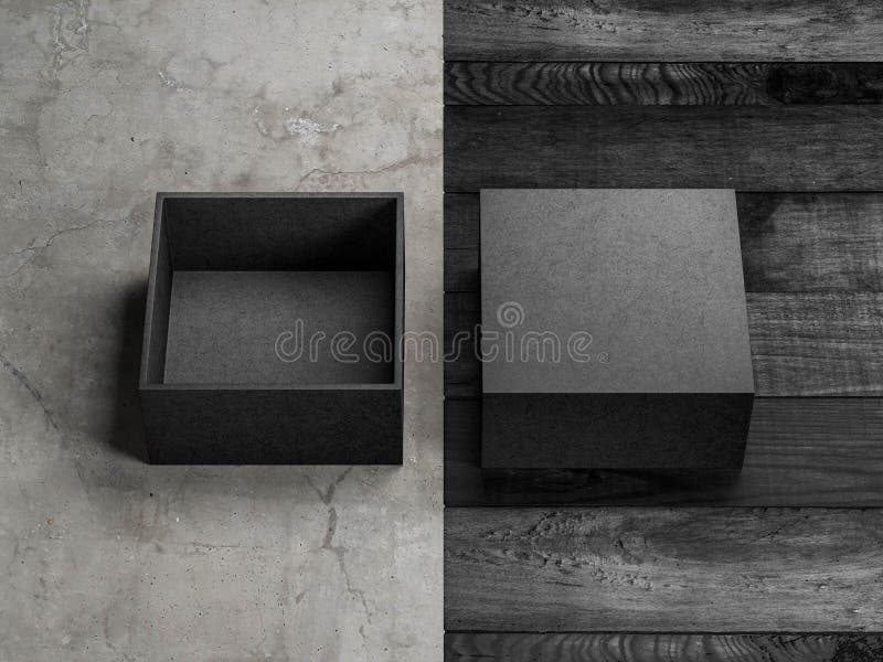 Открытый макет чёрного ящика с упаковкой обложки square на современном поле бесплатная иллюстрация