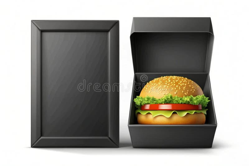 Открытый черный пакет для Burger Mock Up изолирован на белом фоне бесплатная иллюстрация