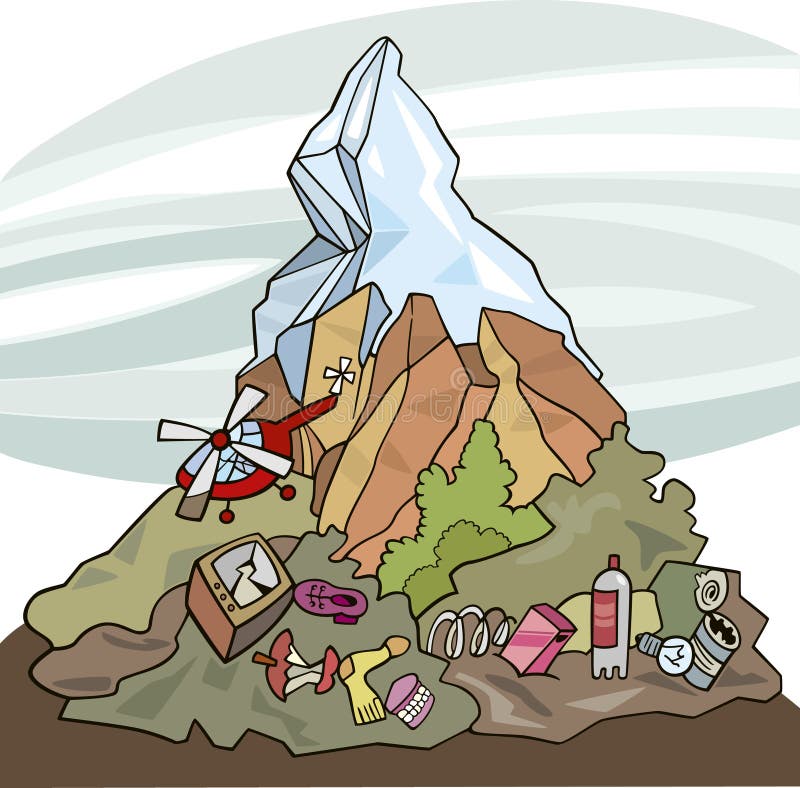 Illustration of mountain and lot of rubbish around it. Illustration of mountain and lot of rubbish around it