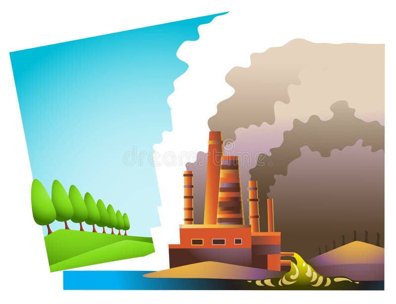 Vector landscape split into two areas: one is ecologically clean, and the other is environmentally dead. Vector landscape split into two areas: one is ecologically clean, and the other is environmentally dead