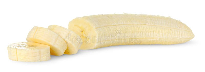 Peeled and sliced banana isolated on white background. Peeled and sliced banana isolated on white background