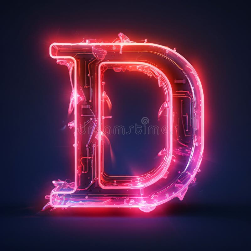отрисовка neon letter d 3d. неоновый алфавит в стиле 80-х иллюстрация штока