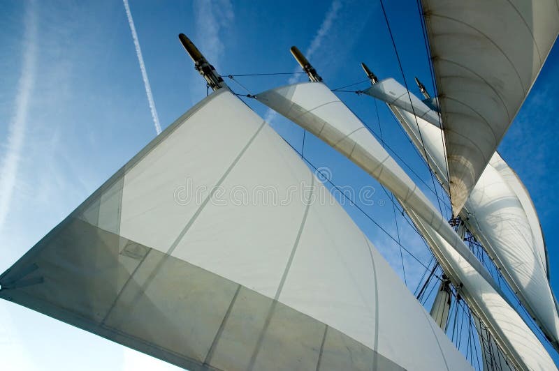 Sails on an old naval ship in the wind. Sails on an old naval ship in the wind.