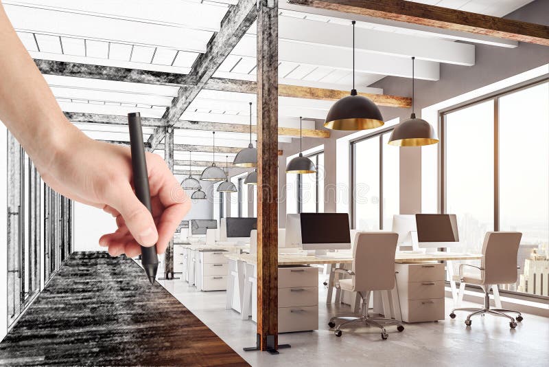 Офис чертежа руки coworking стоковые фото Офис чертежа руки coworking стоковые фото
